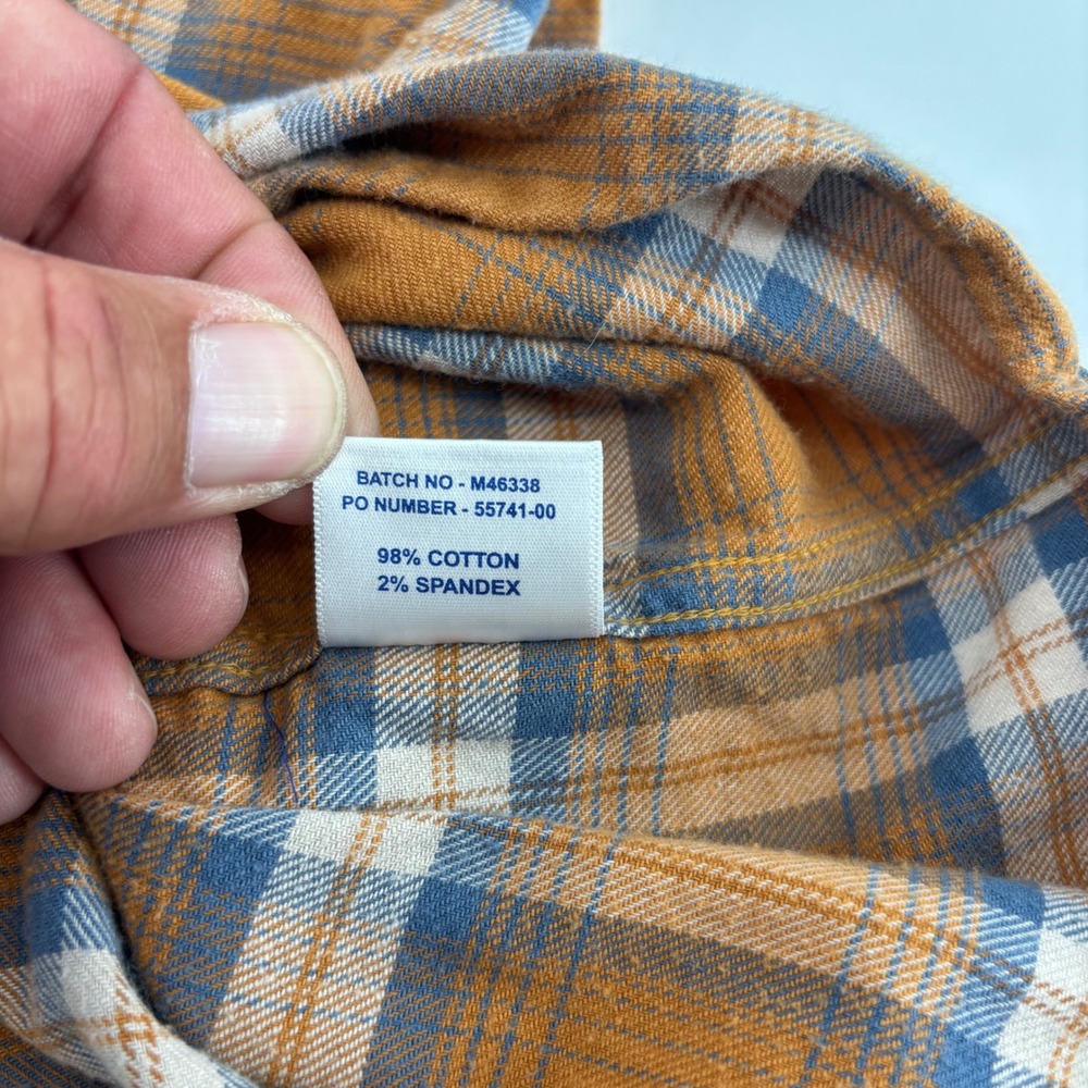 AFTCO Mens Button Up Shirt XL Orange Plaid Flannel Stretch Long Sleeve Coastal - Picture 5 of 9